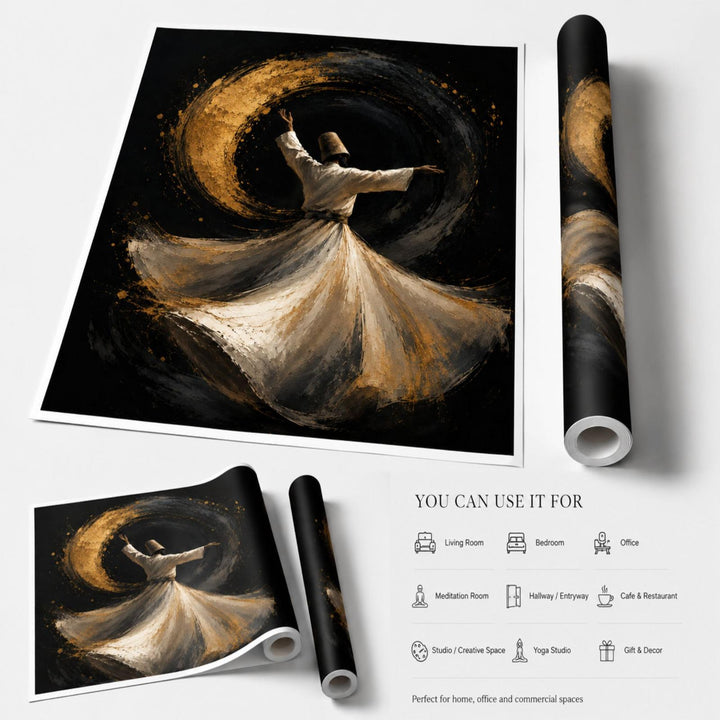 soft toned contemplative art featuring whirling dervish against warm background
