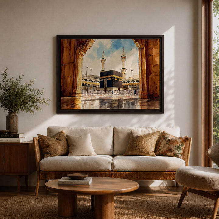 premium framed canvas islamic art with tawaf pilgrims theme