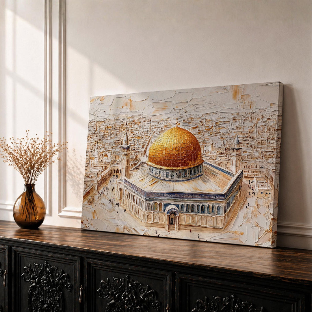 Dome of the Rock aerial view framed canvas wall art