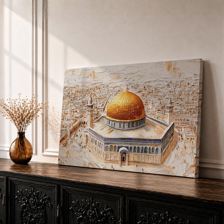 Dome of the Rock aerial view framed canvas wall art