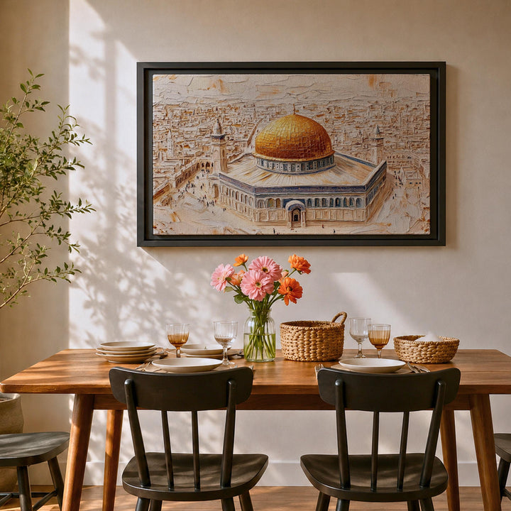 Framed canvas print showing Dome of the Rock aerial scene