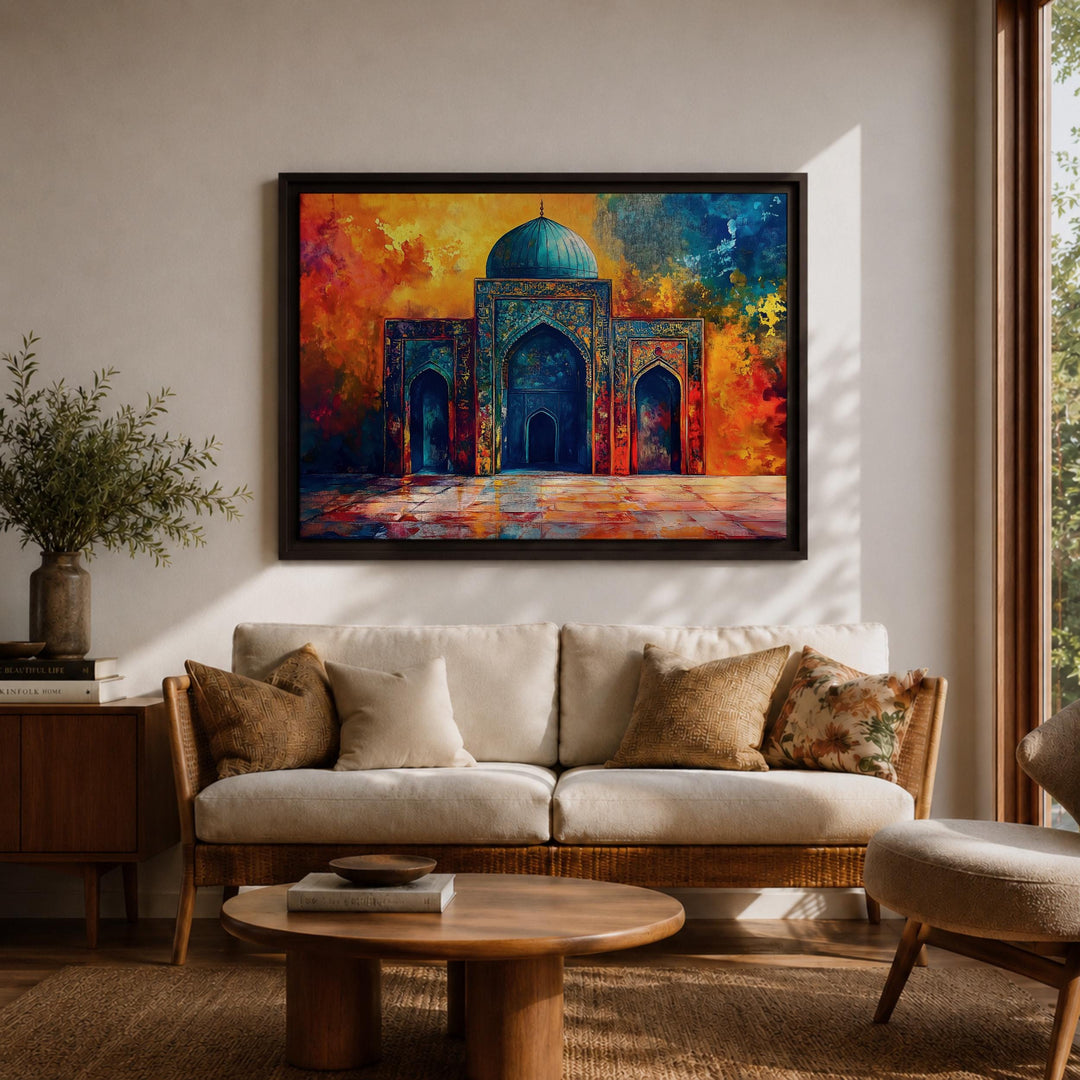 Rich architectural detail in Mughal mosque wall art
