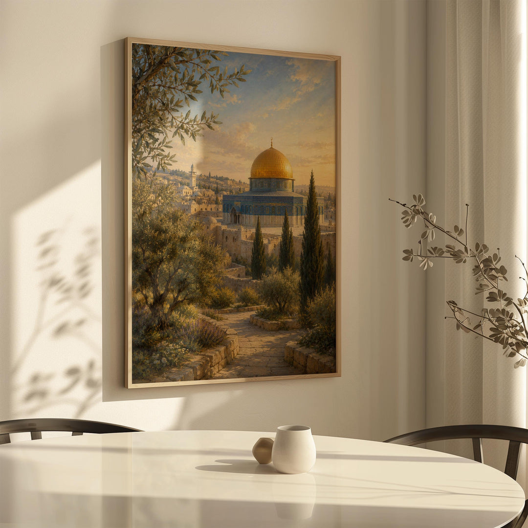 Fine art Islamic wall print in gold and deep hues ready for framing