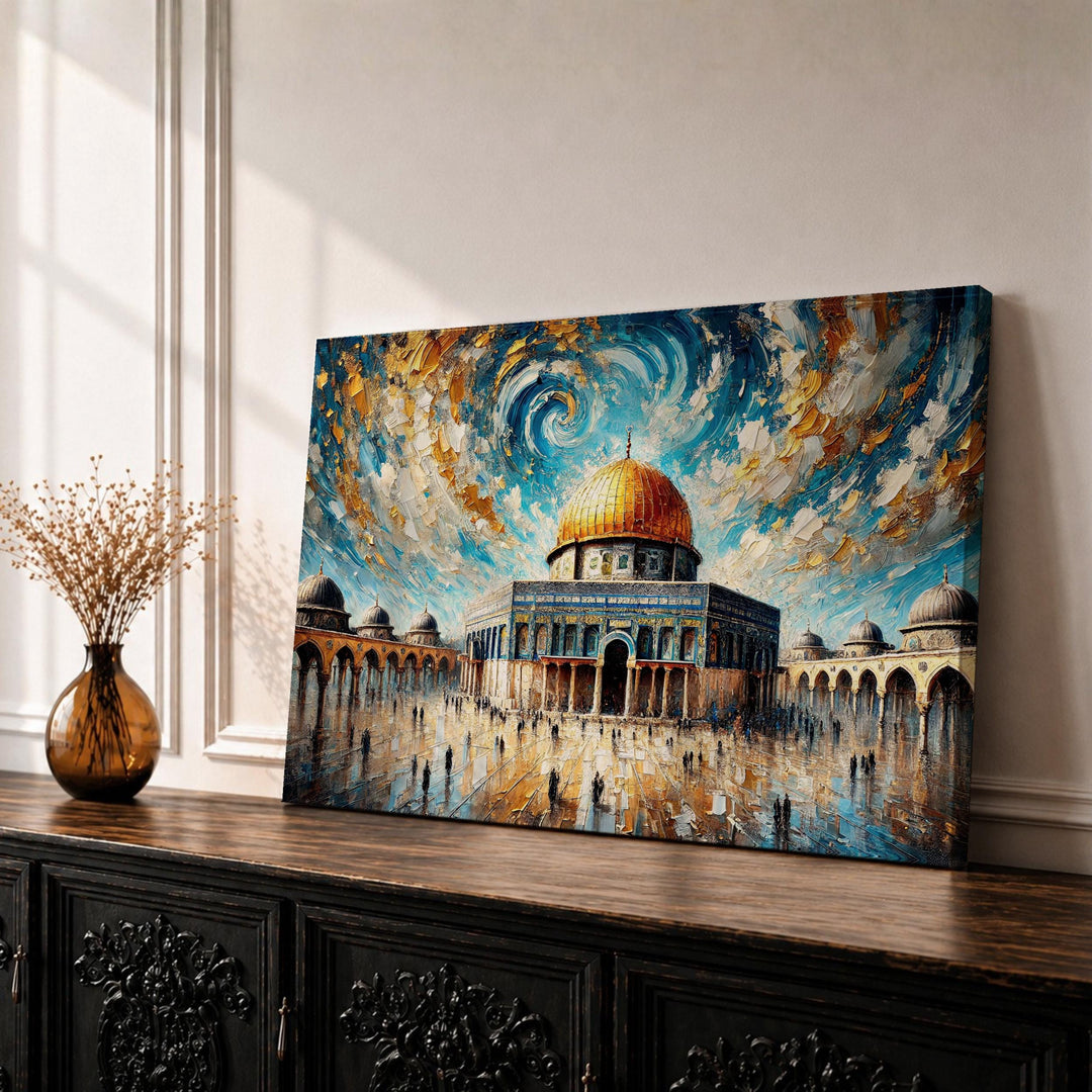Dome of the Rock wall art framed canvas close-up impasto texture