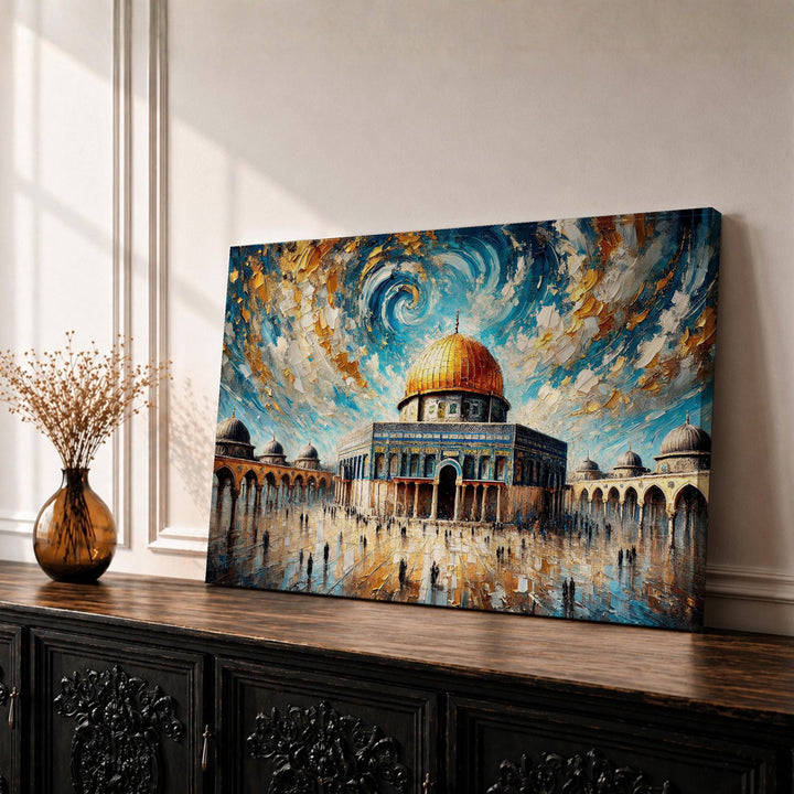 Dome of the Rock wall art framed canvas close-up impasto texture