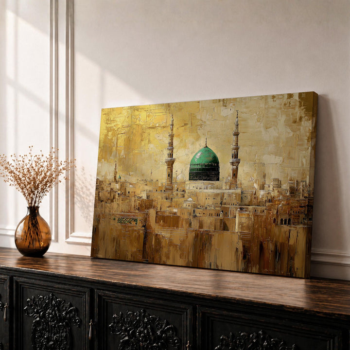 Masjid Nabawi framed canvas wall art with Green Dome motif
