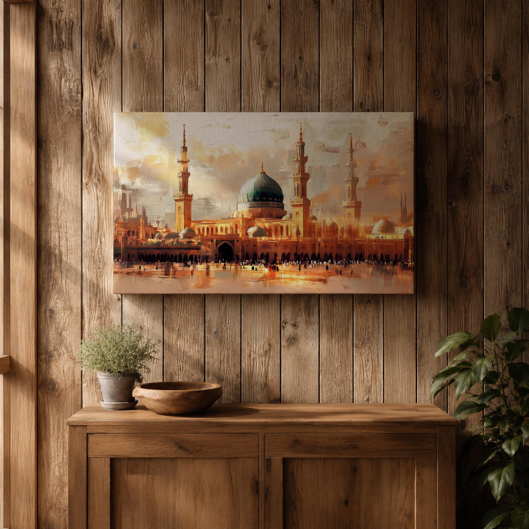 Abstract Islamic art inspired Masjid Nabawi canvas print in frame