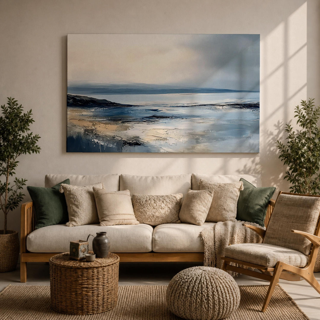 Coastal ocean landscape canvas print with soft aquamarine tones