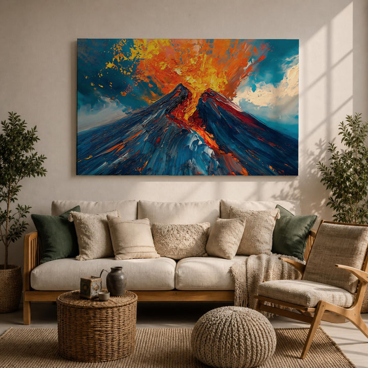 framed lava eruption landscape canvas for living room decor
