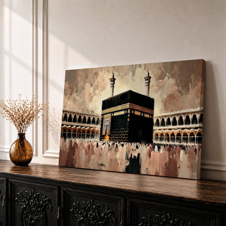 Kaaba wall art framed canvas with Tawaf pilgrims in prayer