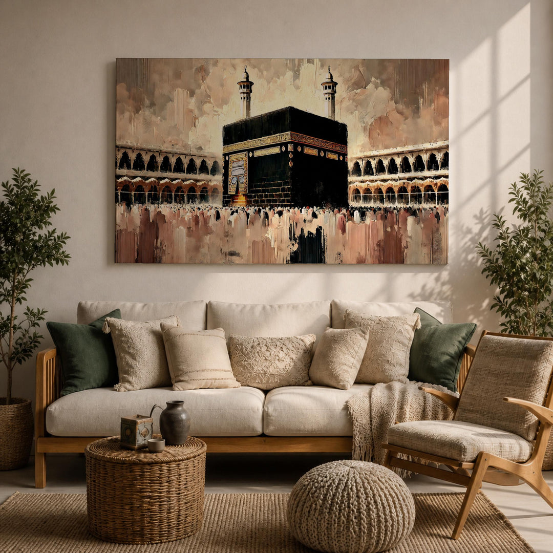 Impasto texture close-up on Islamic framed canvas art