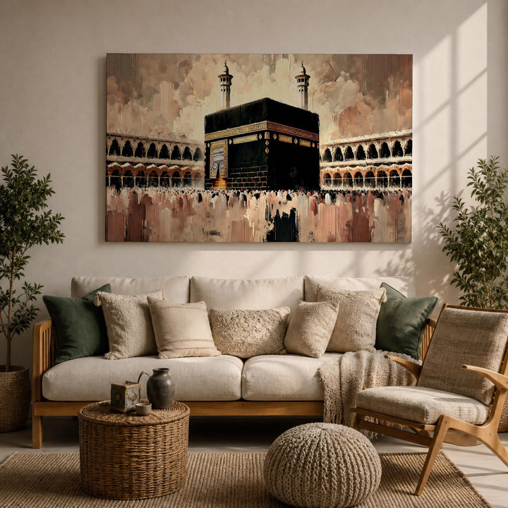 Impasto texture close-up on Islamic framed canvas art