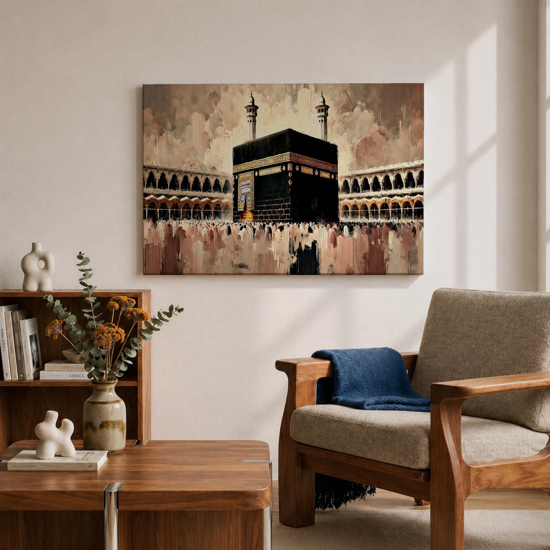 Detail shot of brush texture on spiritual wall decor