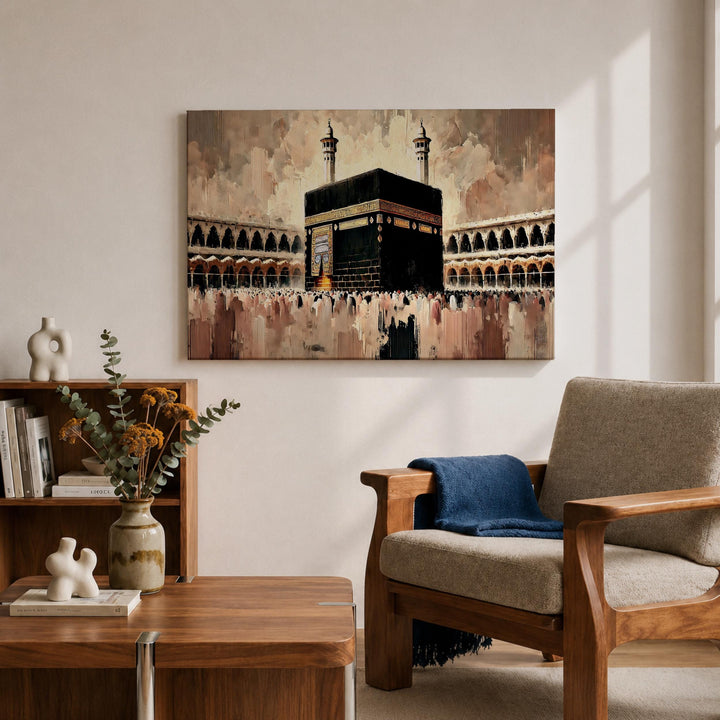 Detail shot of brush texture on spiritual wall decor