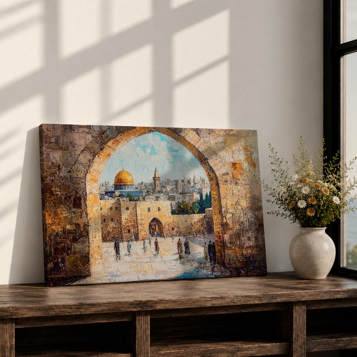 Framed canvas of Masjid Al Aqsa arch view with impasto texture