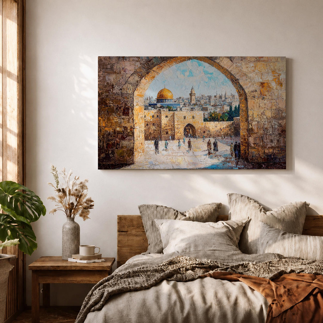 Islamic wall art depicting dome of the rock on a framed canvas