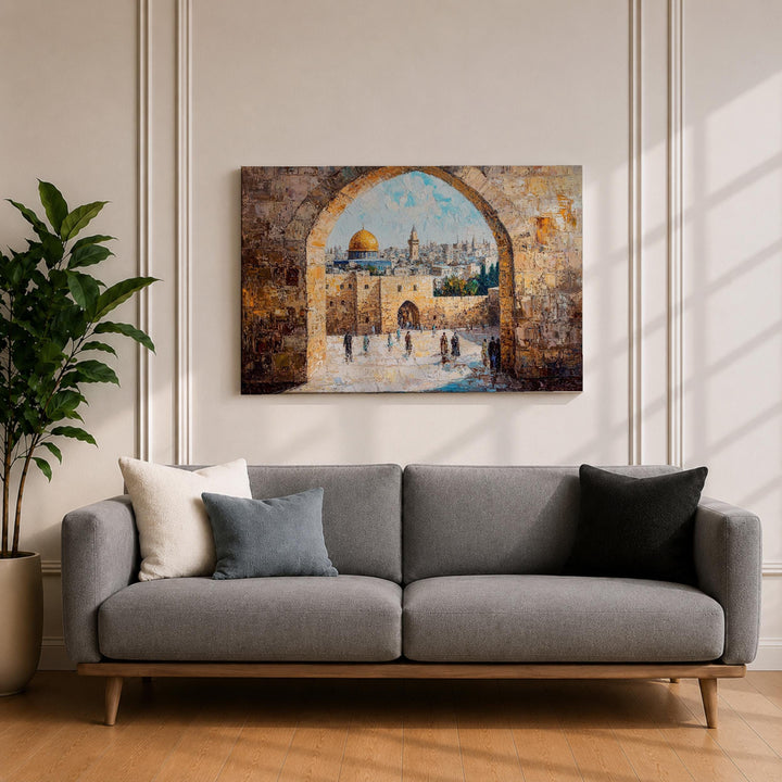 Textured impasto finish on Masjid Al Aqsa canvas wall art
