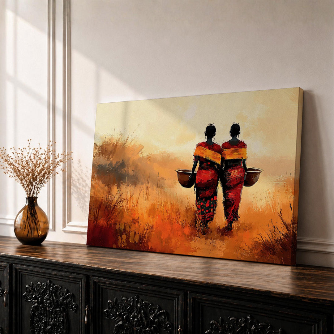 Framed canvas portrait of African women Afrocentric sisters