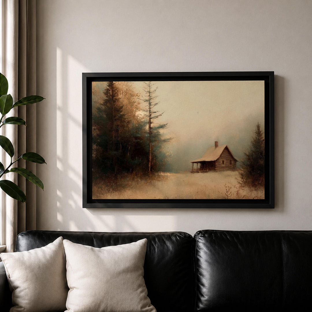 cozy lodge wall decor featuring winter cabin scene