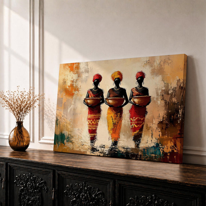 Framed canvas portrait of African women in Afrocentric style