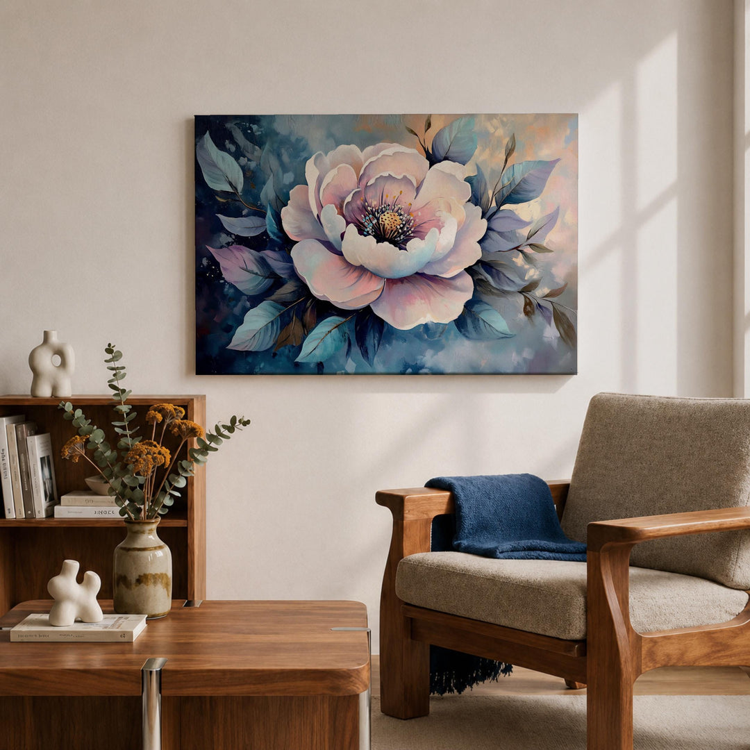 Botanical floral artwork: peony on premium framed canvas
