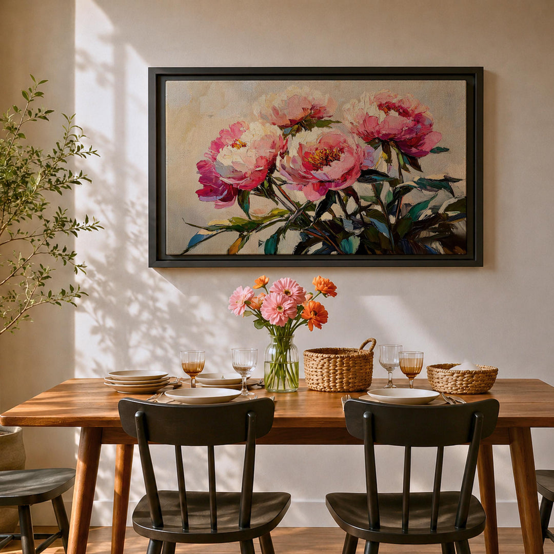 Romantic botanical wall art on canvas with wooden frame