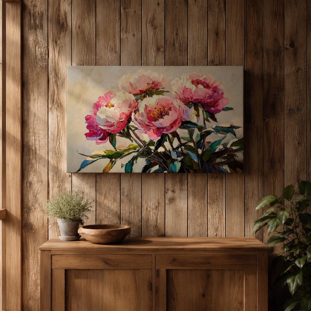 Premium canvas peony print with protective coating
