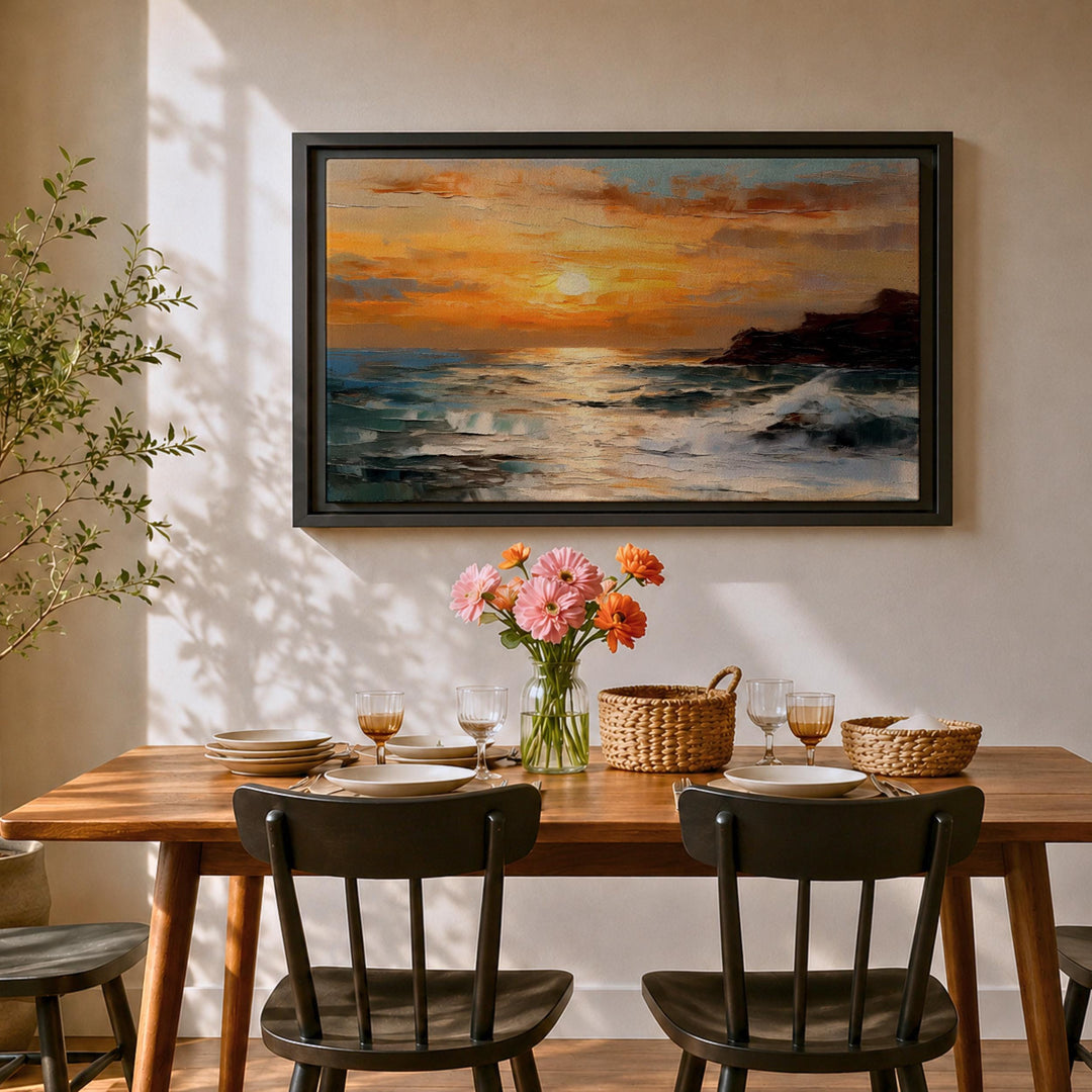 Framed ocean sunset canvas for living room decor