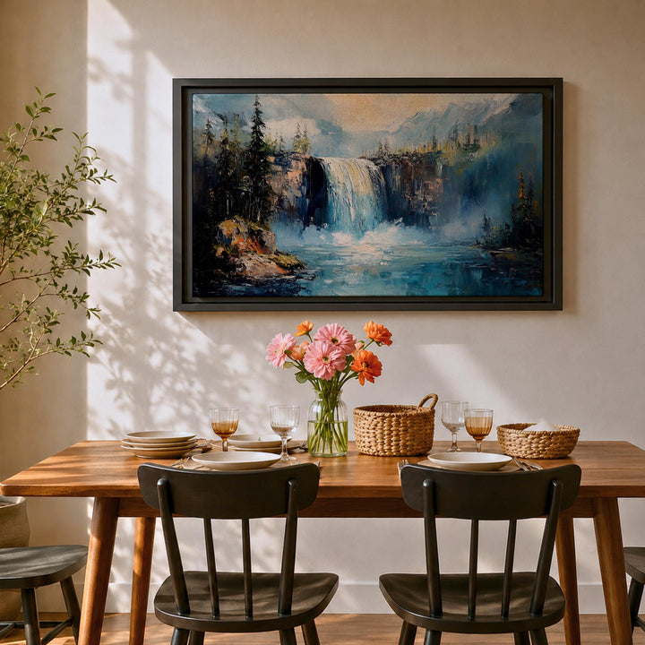 Forest stream wall art on canvas with wooden frame