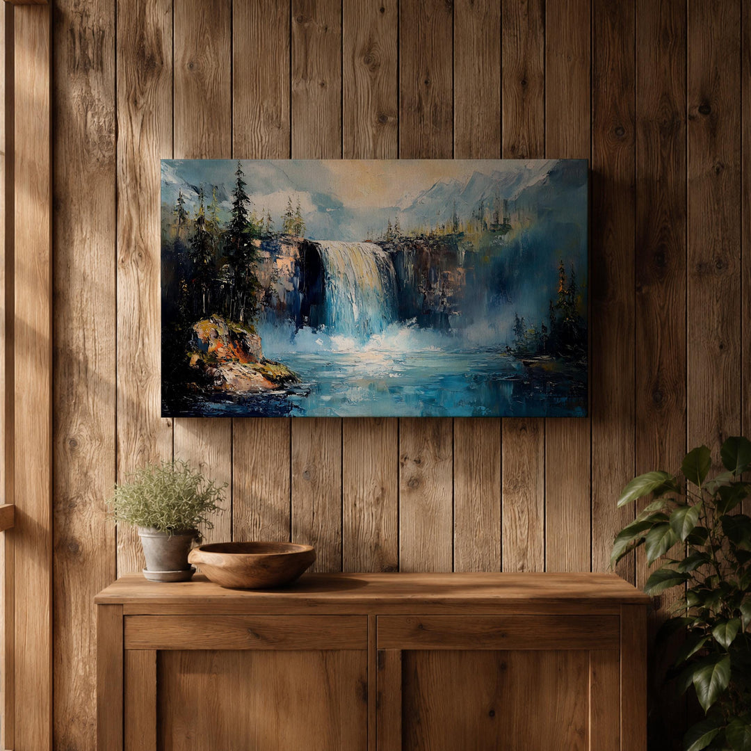 Waterfall forest art in premium frame for home interiors