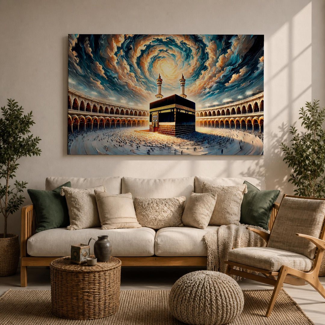 Close-up of impasto texture in spiral sky canvas artwork
