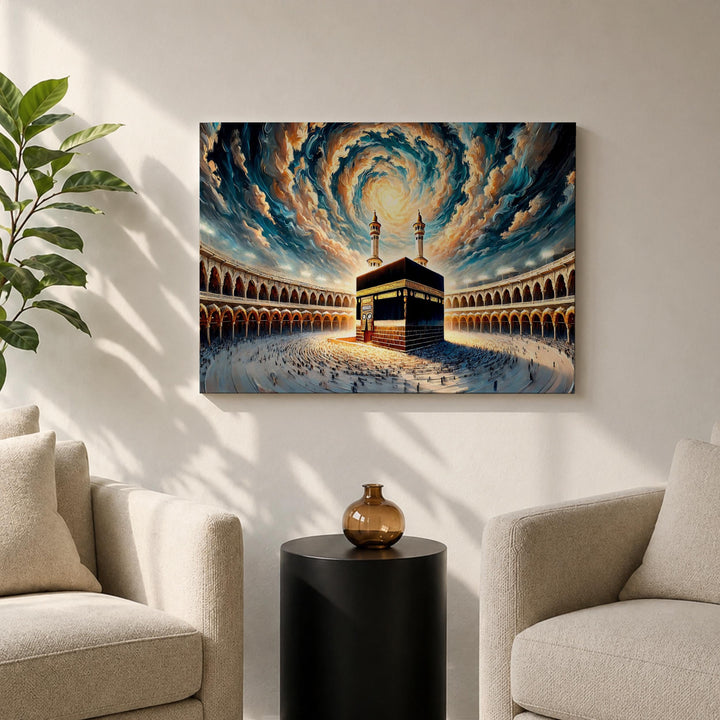 High-quality canvas frame with Kaaba astral spiral design