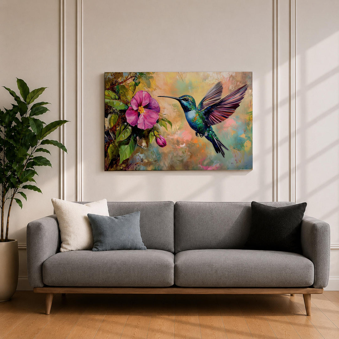 Botanical hues and wildlife motif framing in a gallery-ready wall art piece