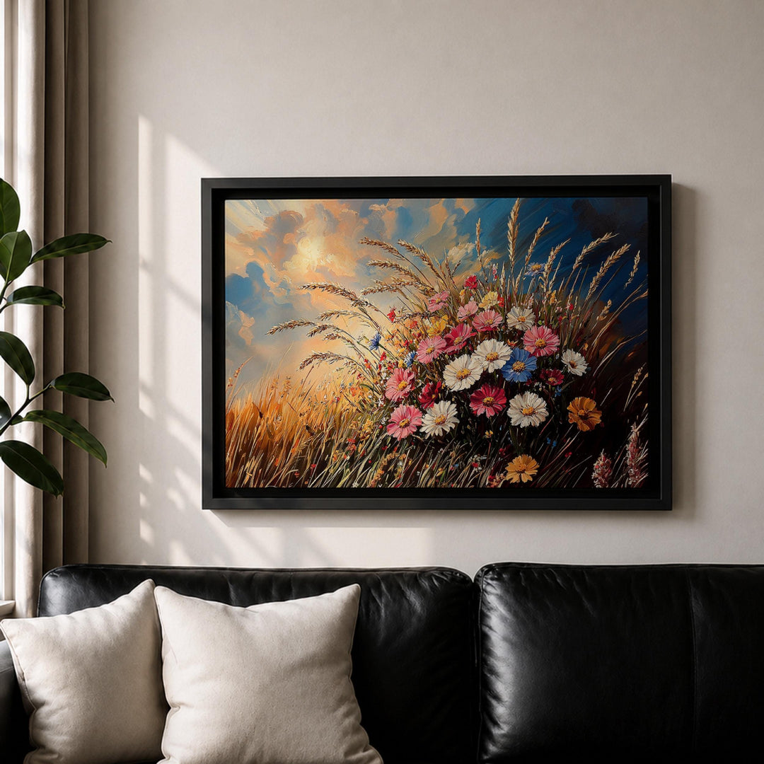 Premium framed floral artwork with textured brushwork on canvas