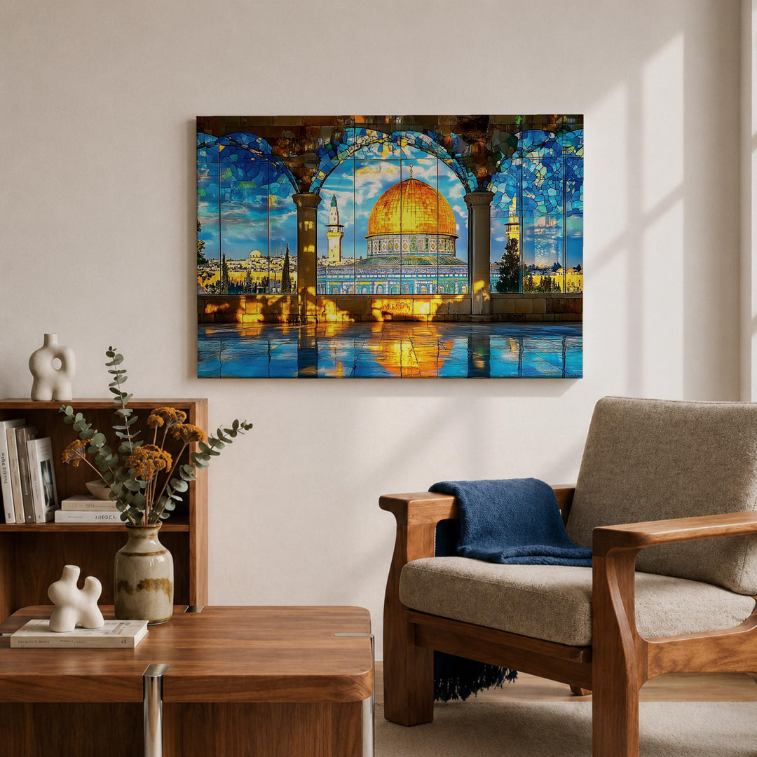 Decorative Islamic wall art with arch view and mosaic glass effect