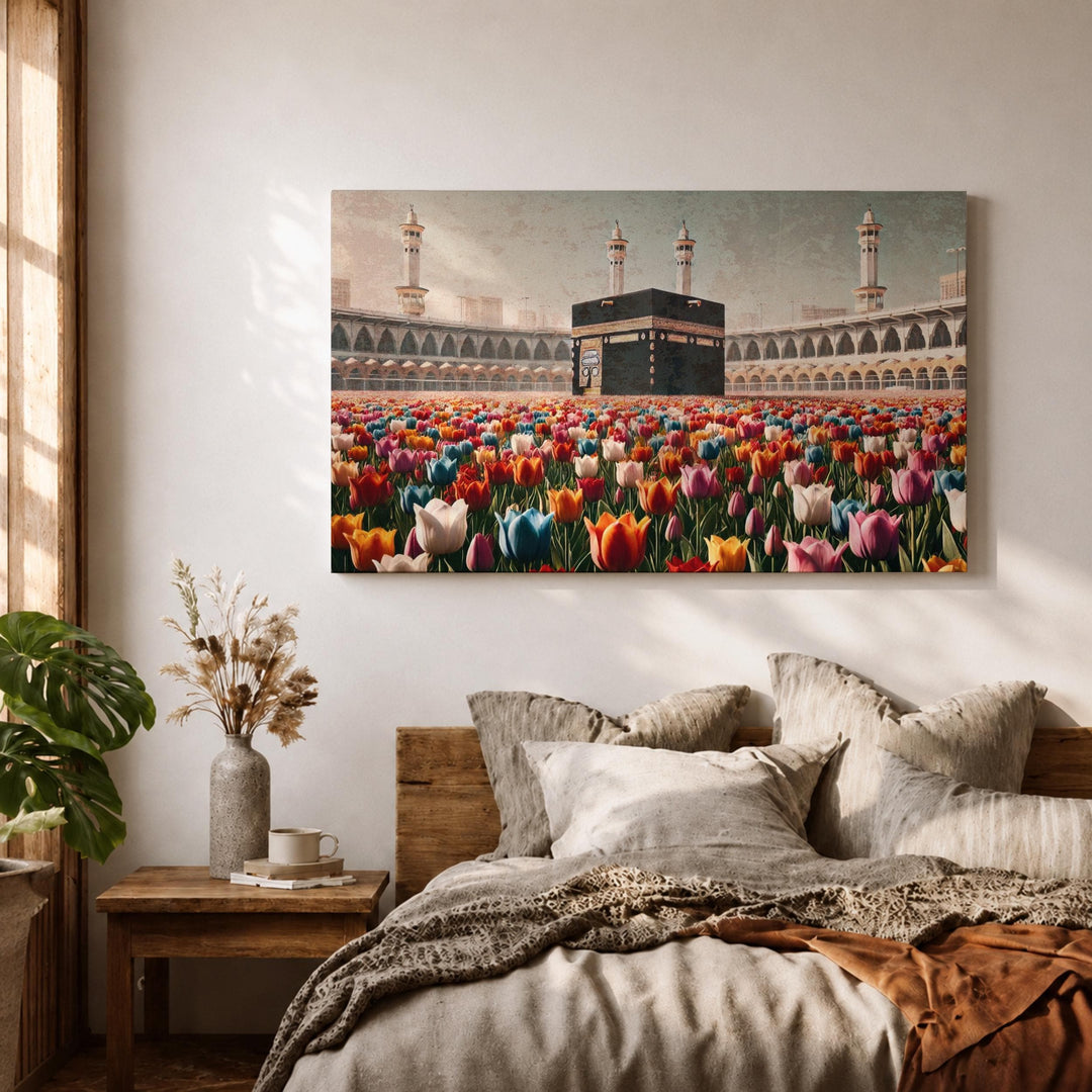 Surreal Islamic Mecca scene in a premium framed canvas