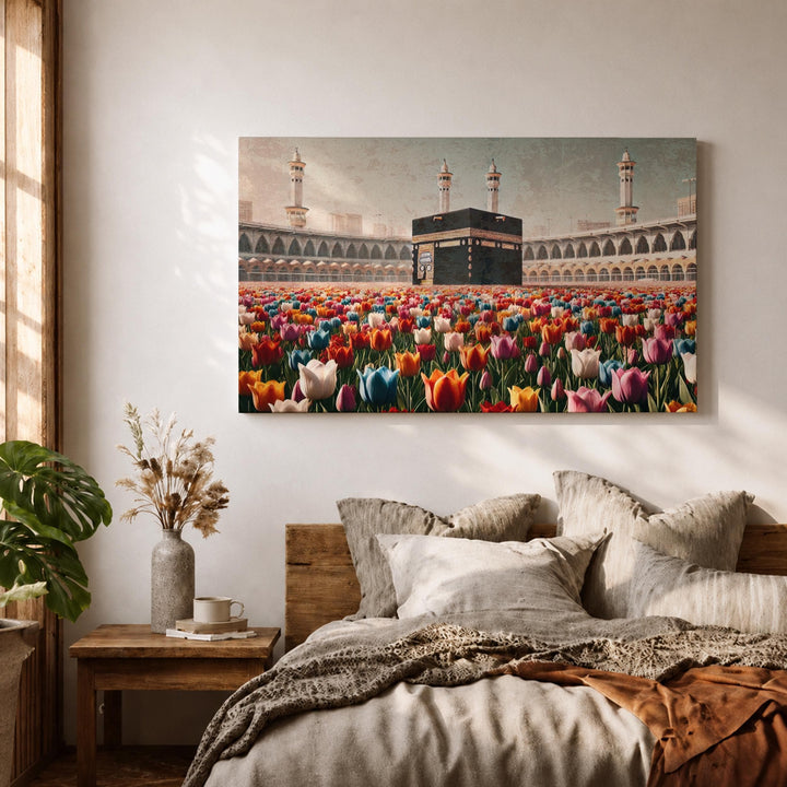 Surreal Islamic Mecca scene in a premium framed canvas