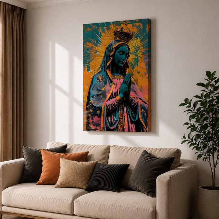 Home altar decor: Virgencita Our Lady of Guadalupe framed canvas.