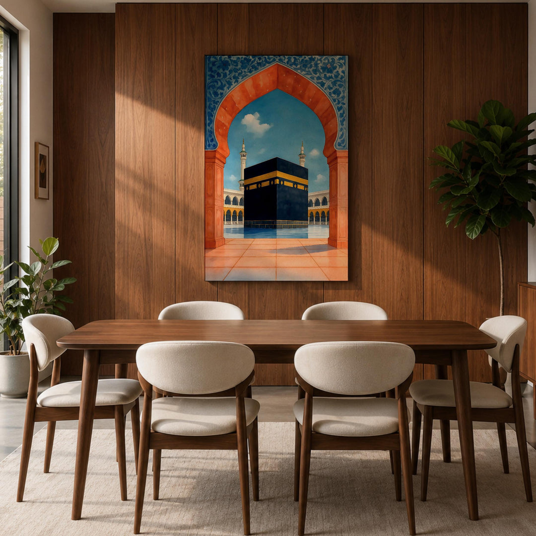 Decorative Kaaba arch wall art on neutral background