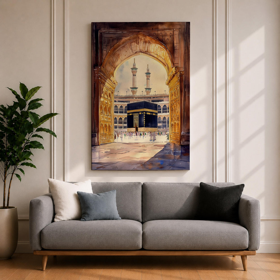 Framed canvas Kaaba archway Mecca view artwork