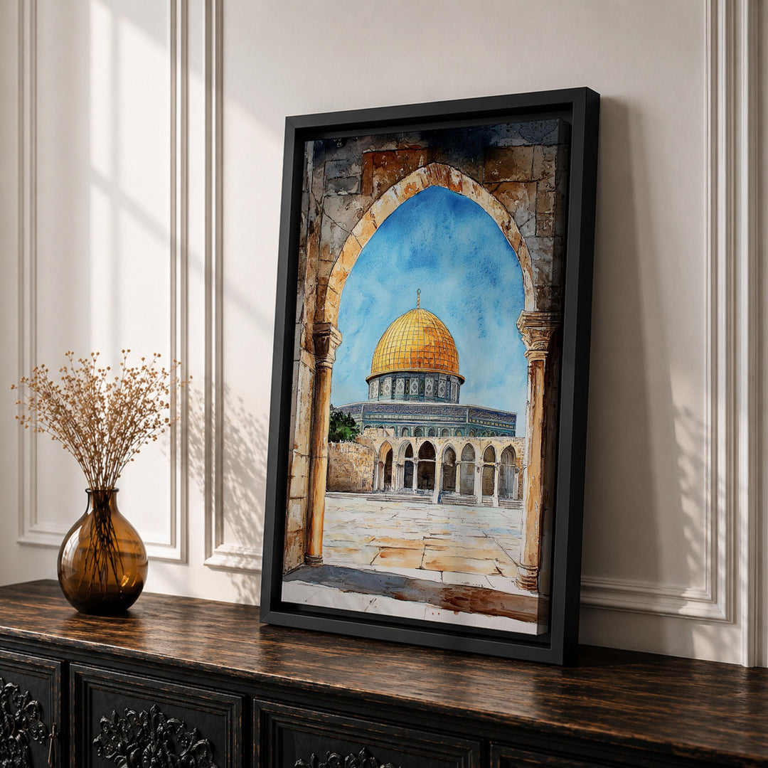 Close-up of golden dome over Masjid Al-Aqsa in abstract style
