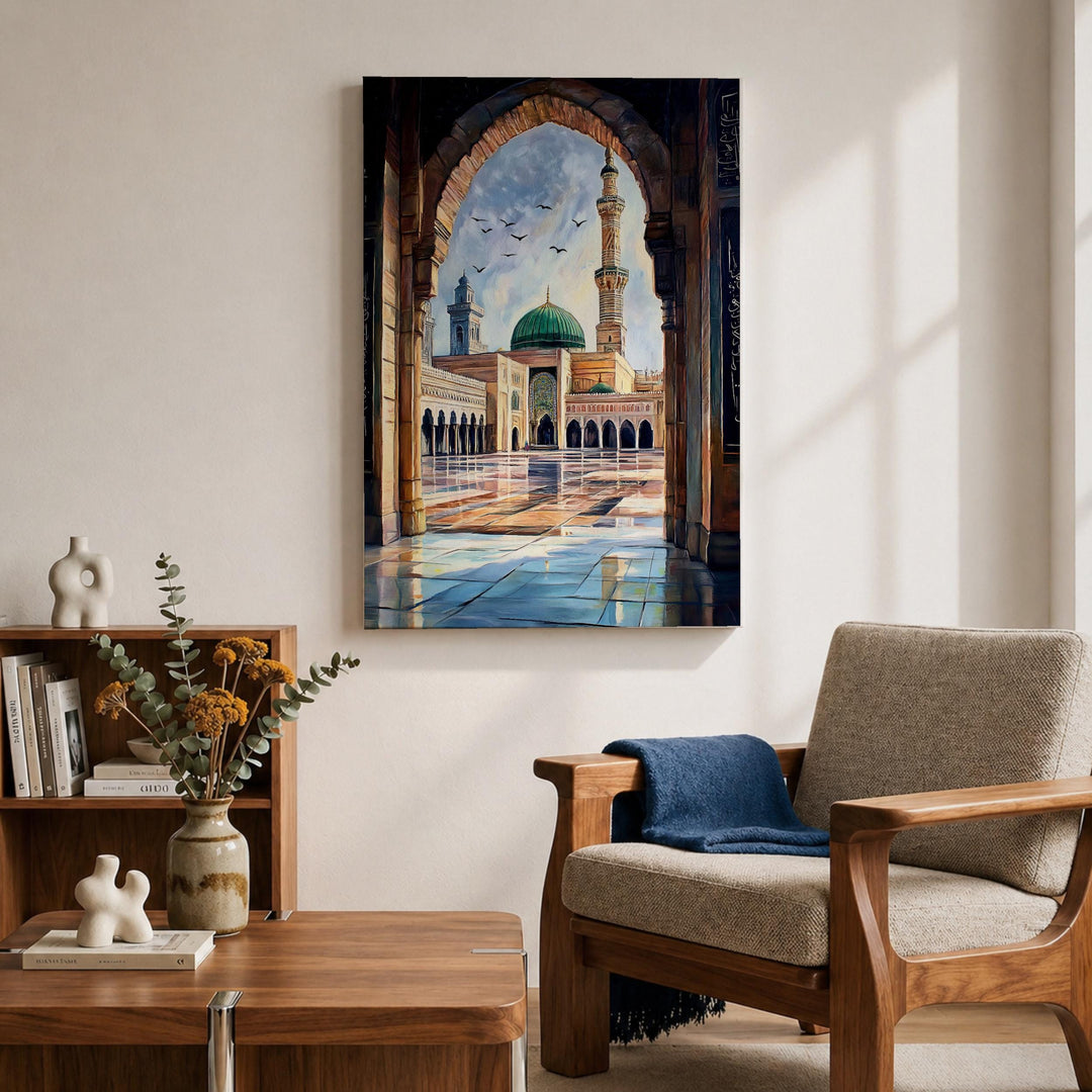 Masjid Nabawi exterior archway illustration on canvas