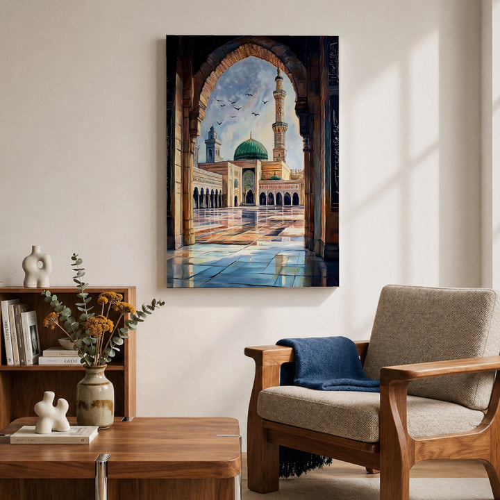 Masjid Nabawi exterior archway illustration on canvas