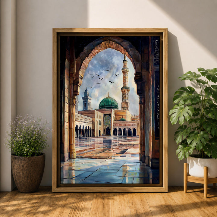 Ornate Islamic arches and minarets wall decor