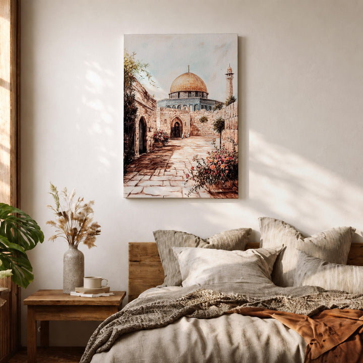 Elegant Islamic wall art on framed canvas, Old City motif