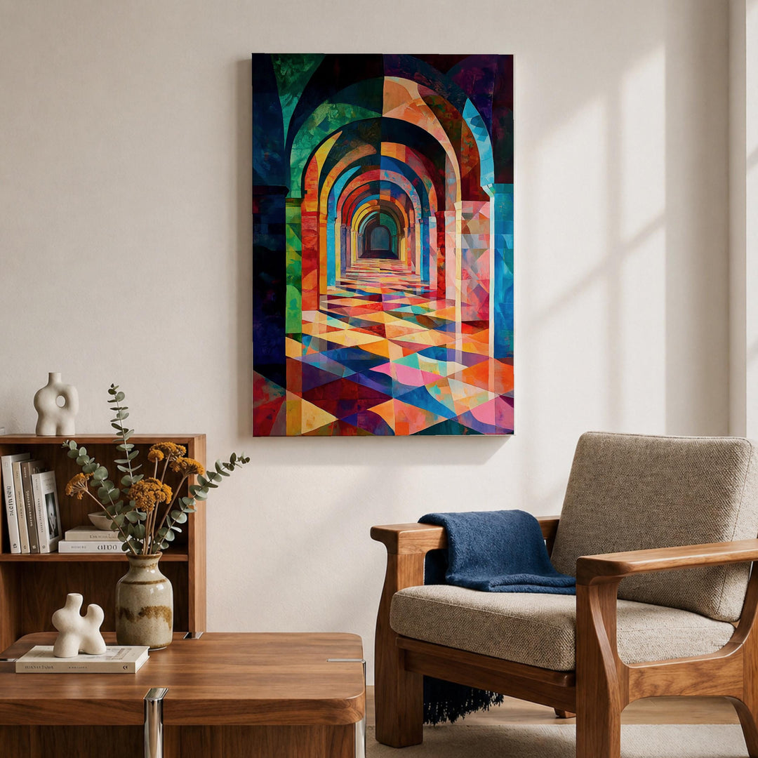 Framed canvas wall art featuring sacred mosque geometry