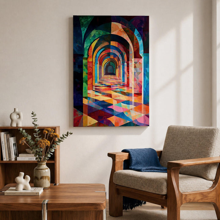 Framed canvas wall art featuring sacred mosque geometry
