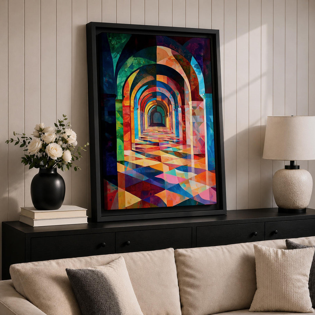 Gallery-ready wall decor: geometric arch canvas in frame