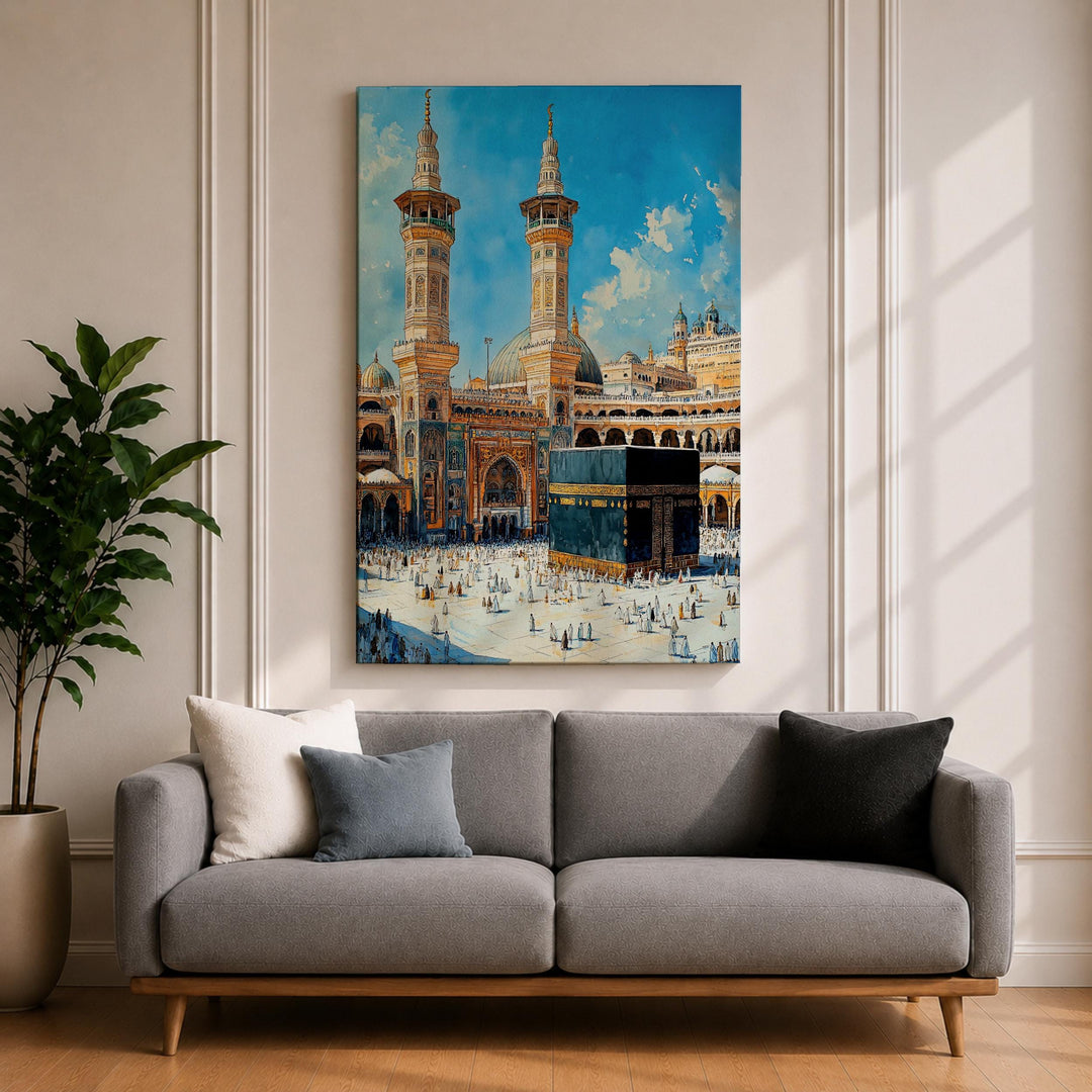 Abstract Islamic art of Kaaba Mecca on premium framed canvas