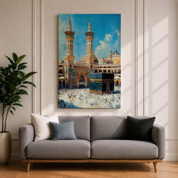 Abstract Islamic art of Kaaba Mecca on premium framed canvas